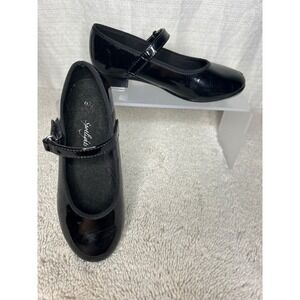 Girls Black Patent Leather‎ Tap Shoes Buckle Spotlight Size 9.5